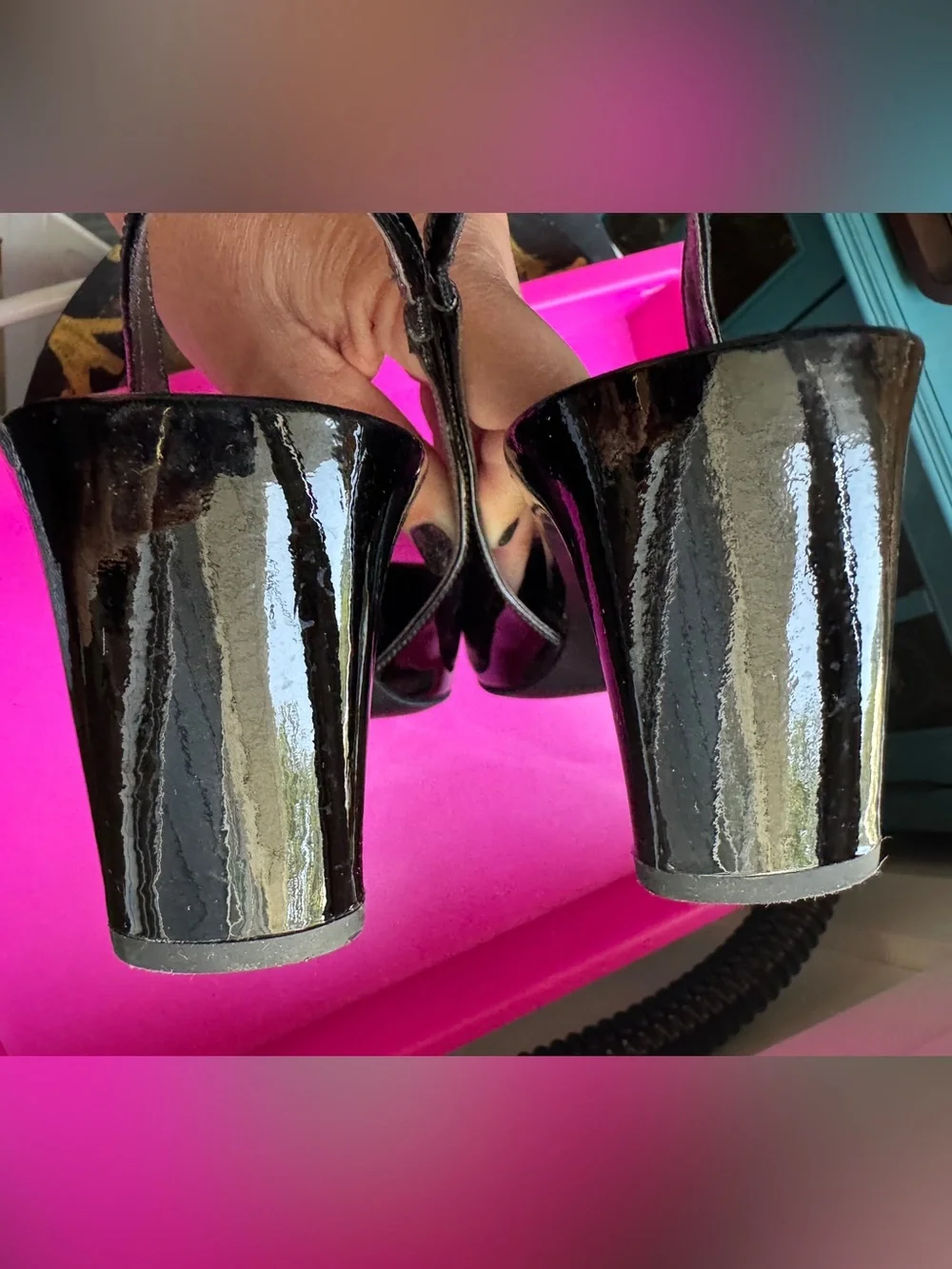 Tory Burch Pierced Black Patent Leather Slingback Heels - Size 8.5